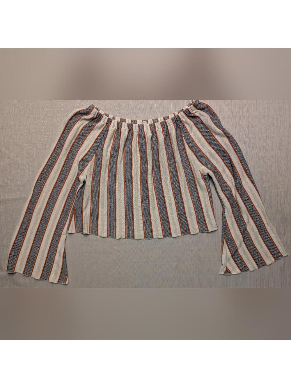 Zara Trafaluc Crop Top Flare Long Sleeve Striped Large